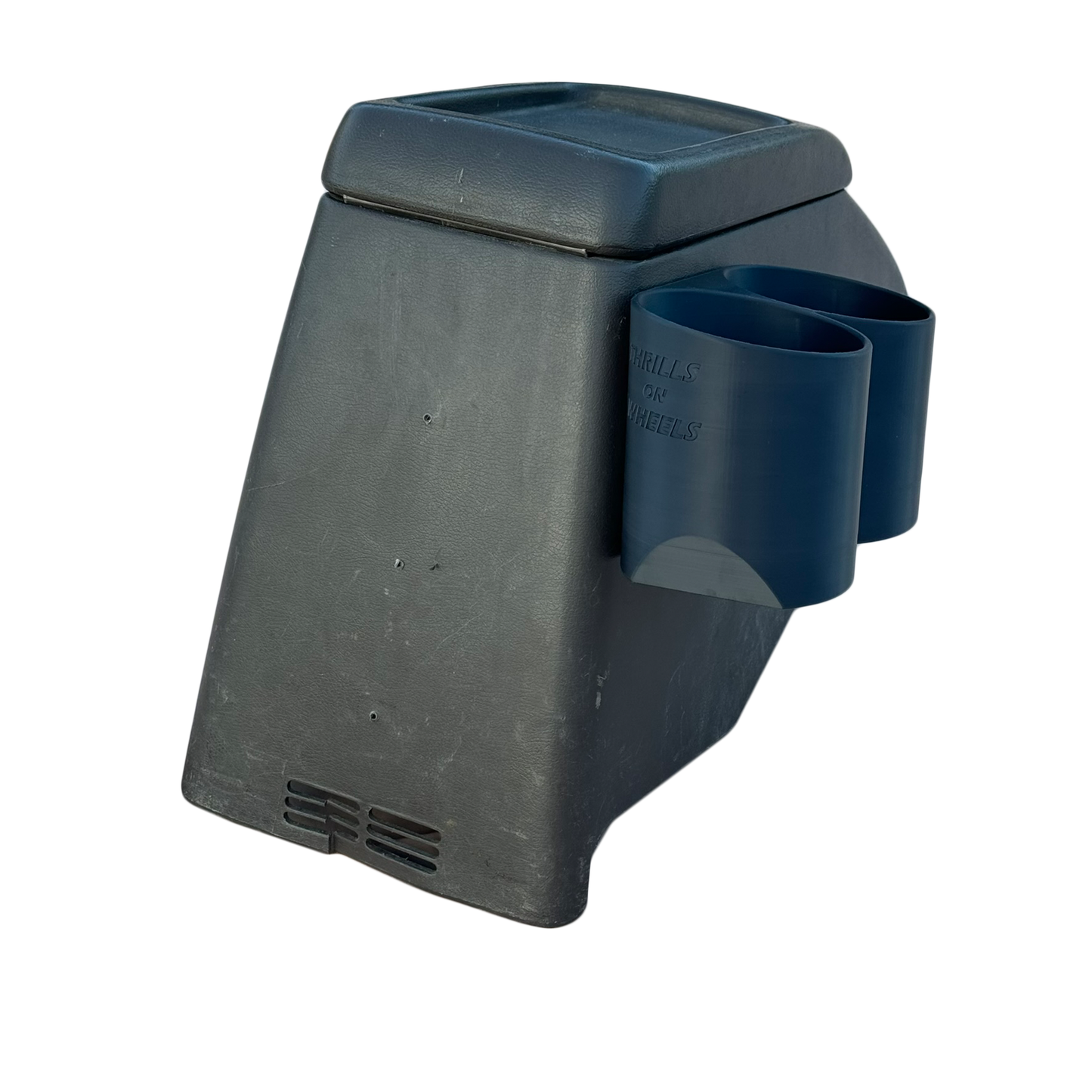 Toyota Landcruiser 80 Series black large double cup holder on brown centre console rear view
