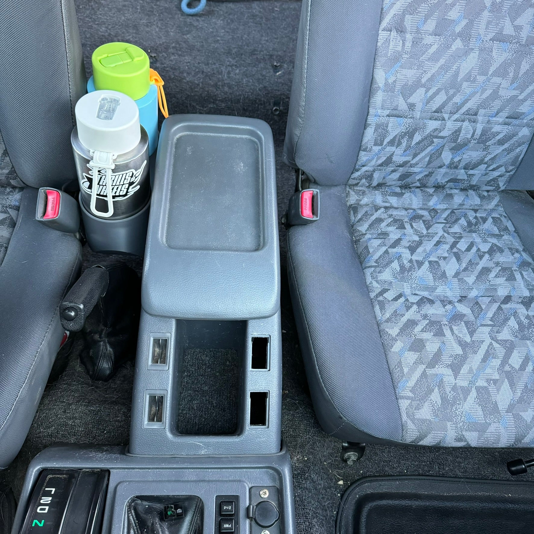 Toyota Landcruiser 80 Series grey large double cup holder in car top view
