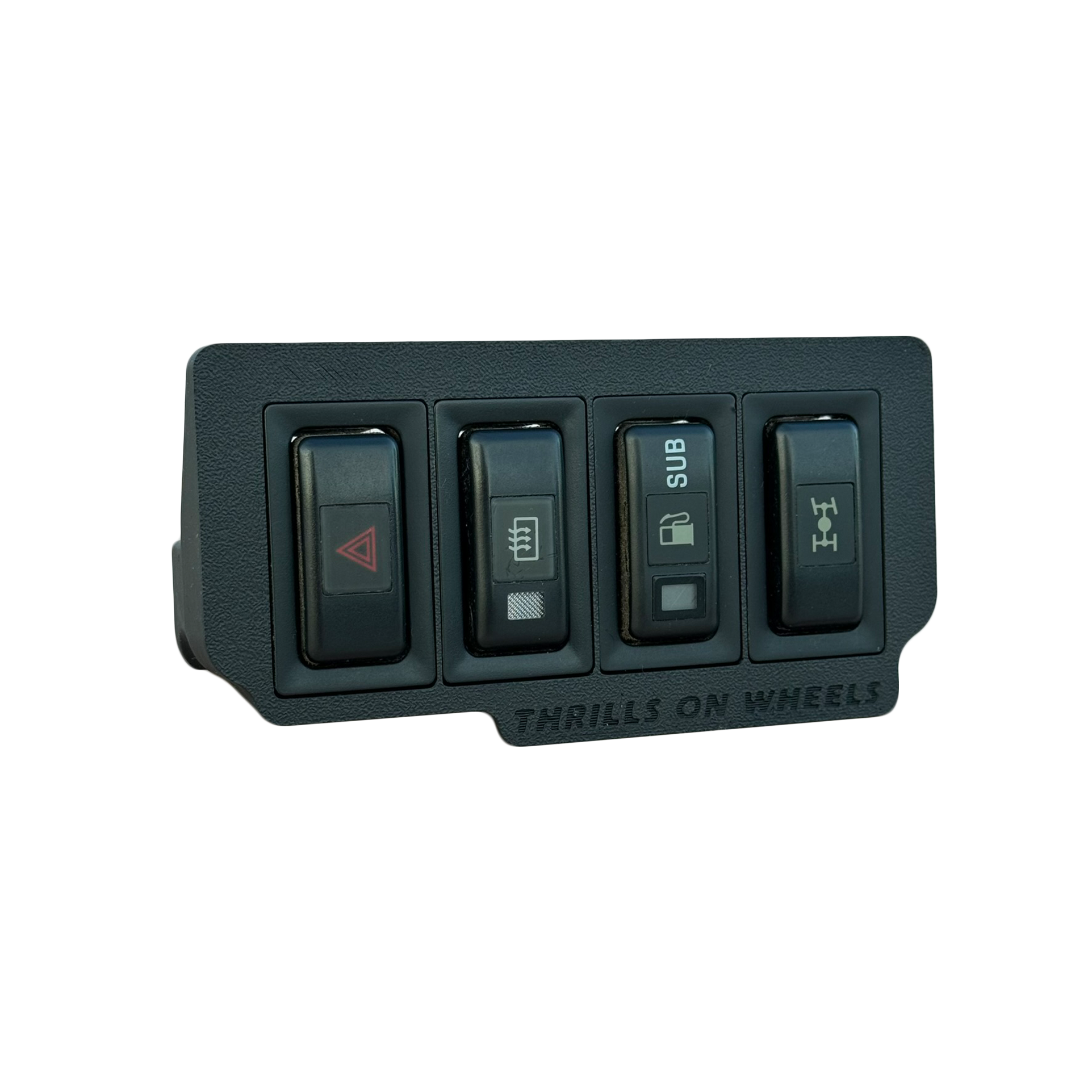 Toyota Landcruiser 80 Series late model ashtray switch plate with factory toyota style switches front left view