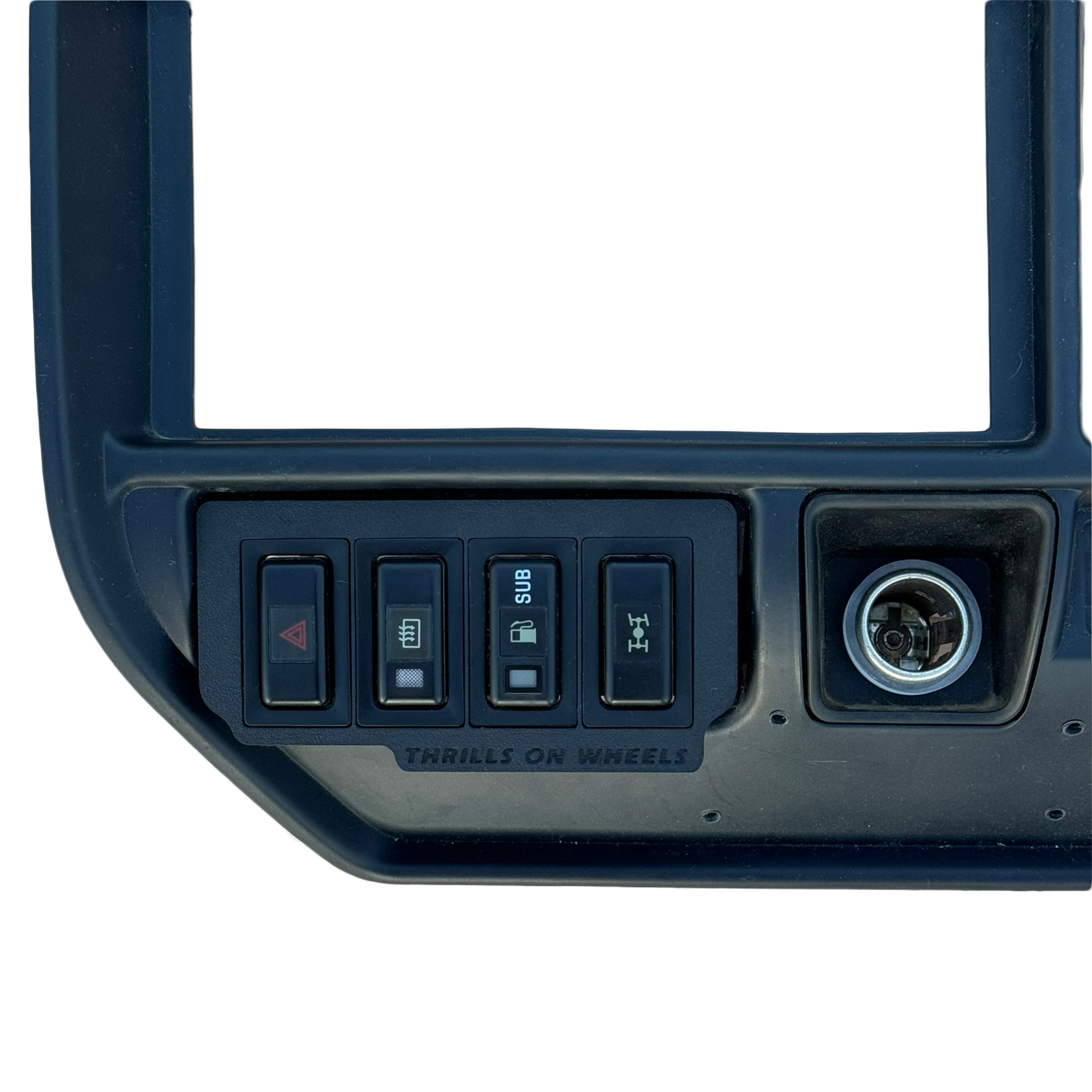 Toyota Landcruiser 80 Series late model ashtray switch plate with factory toyota style switches mounted to interior close up
