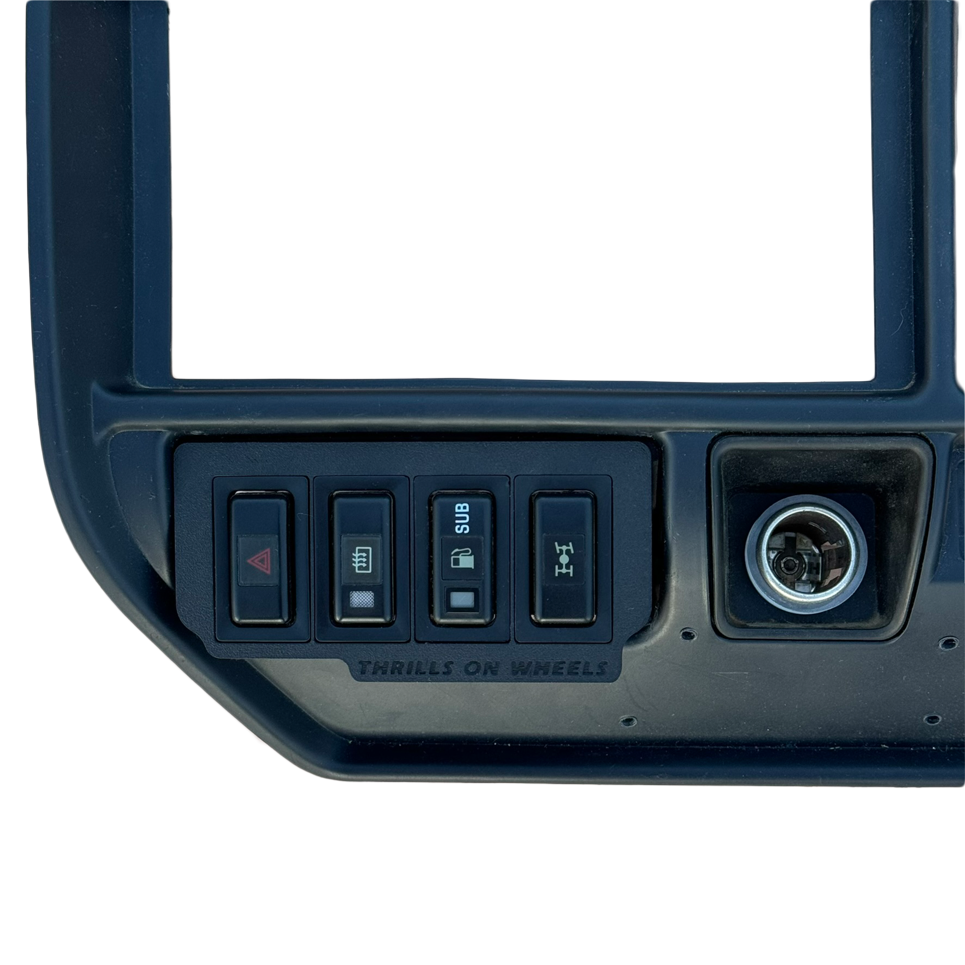 Toyota Landcruiser 80 Series late model ashtray switch plate with factory toyota style switches mounted to interior close up