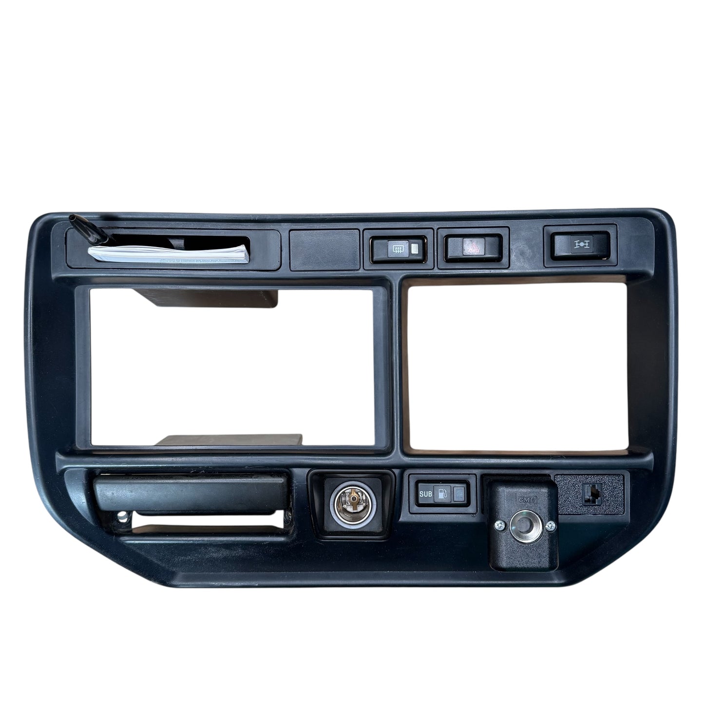 Toyota landcruiser 80 series club permit logbook storage holder installed to radio surround trim out of car